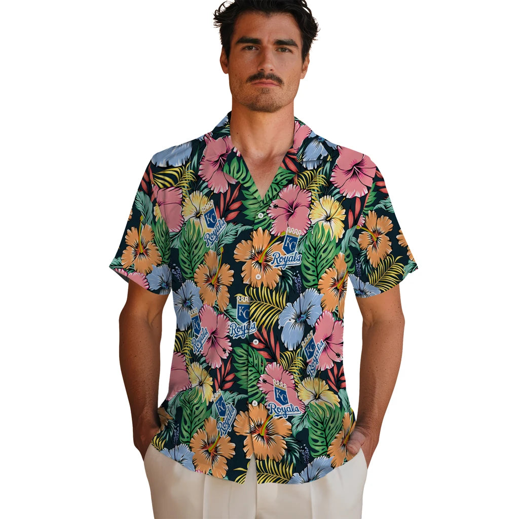 Kansas City Royals Hawaiian Shirt - Brilliant Hibiscus Garden | Hula Hawaiian Shirts