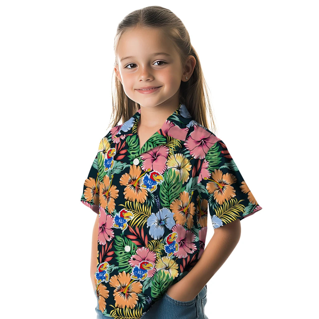 Kansas Jayhawks Hawaiian Shirt - Brilliant Hibiscus Garden | Hula Hawaiian Shirts