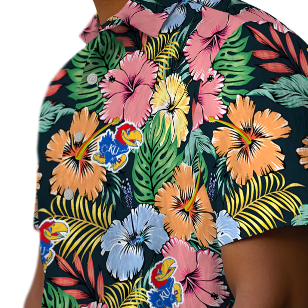 Kansas Jayhawks Hawaiian Shirt - Brilliant Hibiscus Garden | Hula Hawaiian Shirts