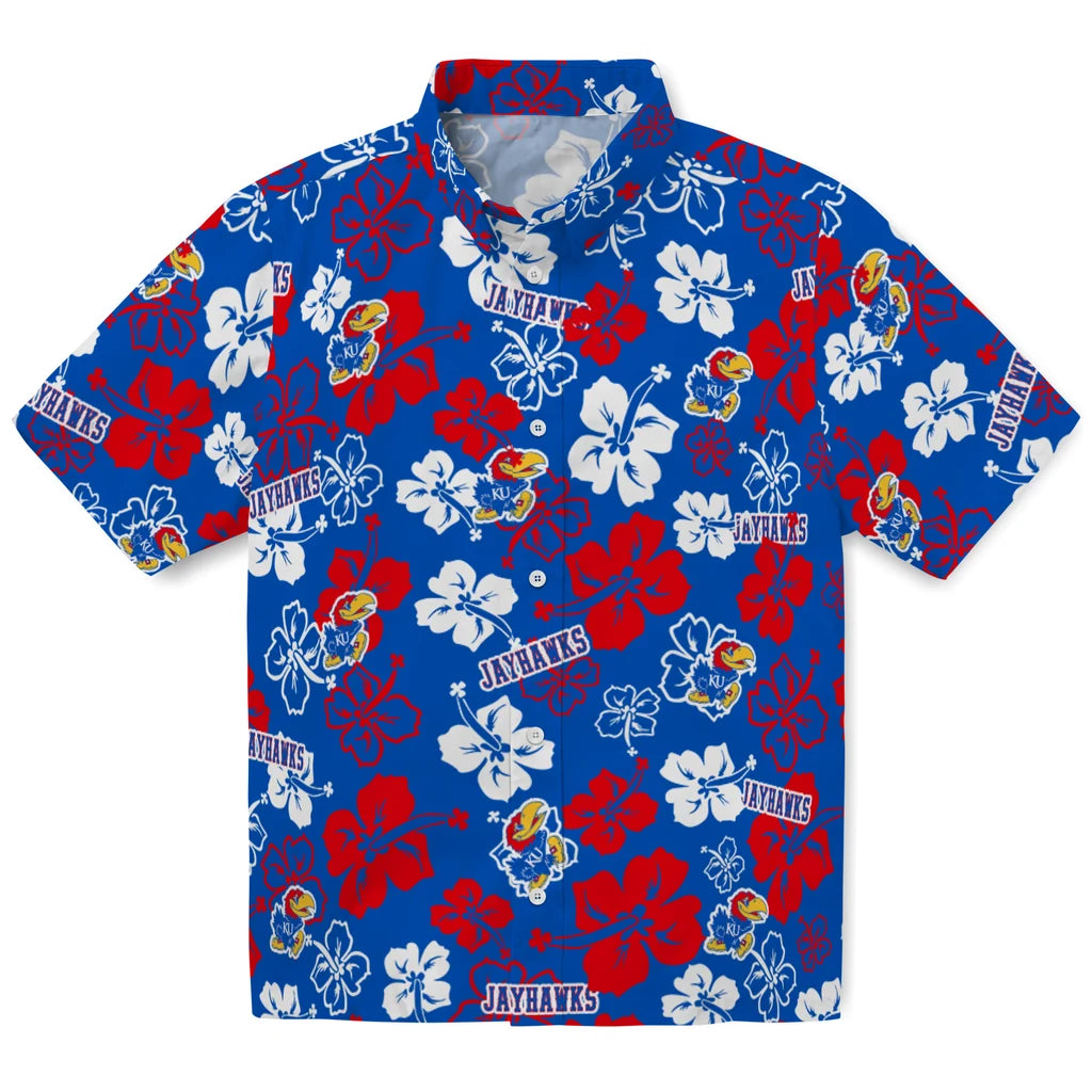 Kansas Jayhawks Hawaiian Shirt - Hibiscus Flower Design | Hula Hawaiian Shirts