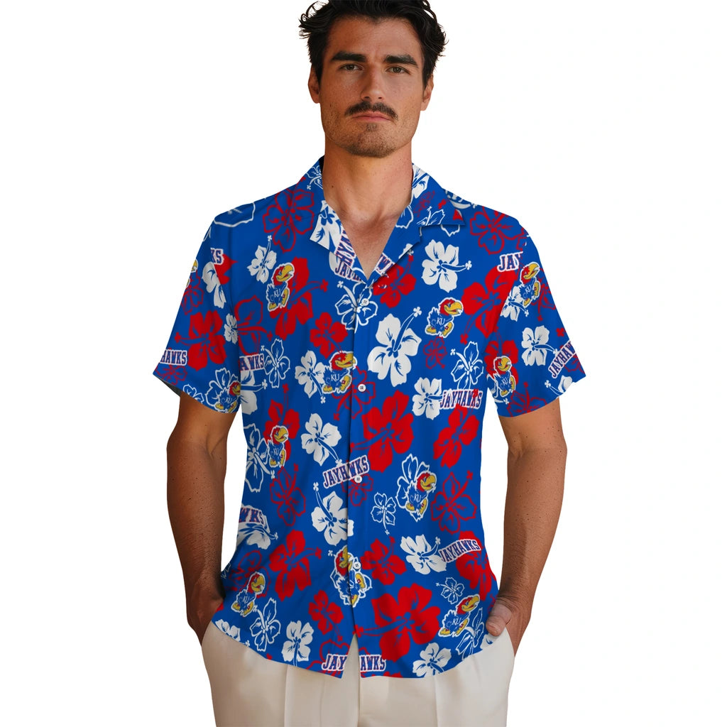 Kansas Jayhawks Hawaiian Shirt - Hibiscus Flower Design | Hula Hawaiian Shirts