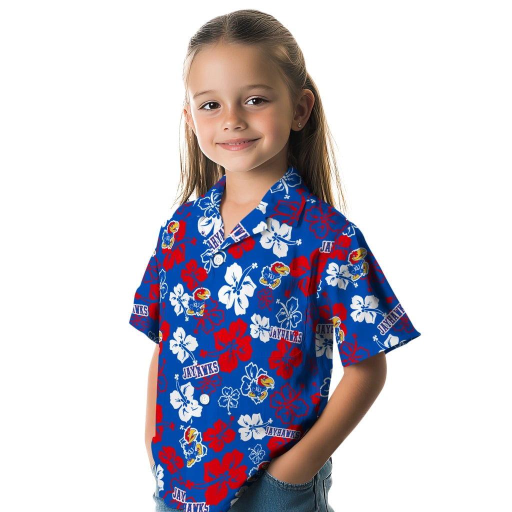 Kansas Jayhawks Hawaiian Shirt - Hibiscus Flower Design | Hula Hawaiian Shirts