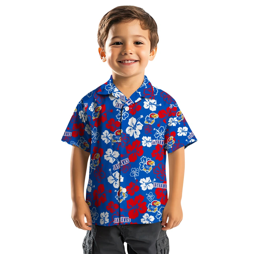 Kansas Jayhawks Hawaiian Shirt - Hibiscus Flower Design | Hula Hawaiian Shirts