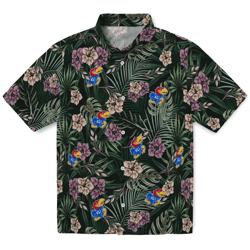 Kansas Jayhawks Hawaiian Shirt - Hibiscus Leaves Pattern | Hula Hawaiian Shirts