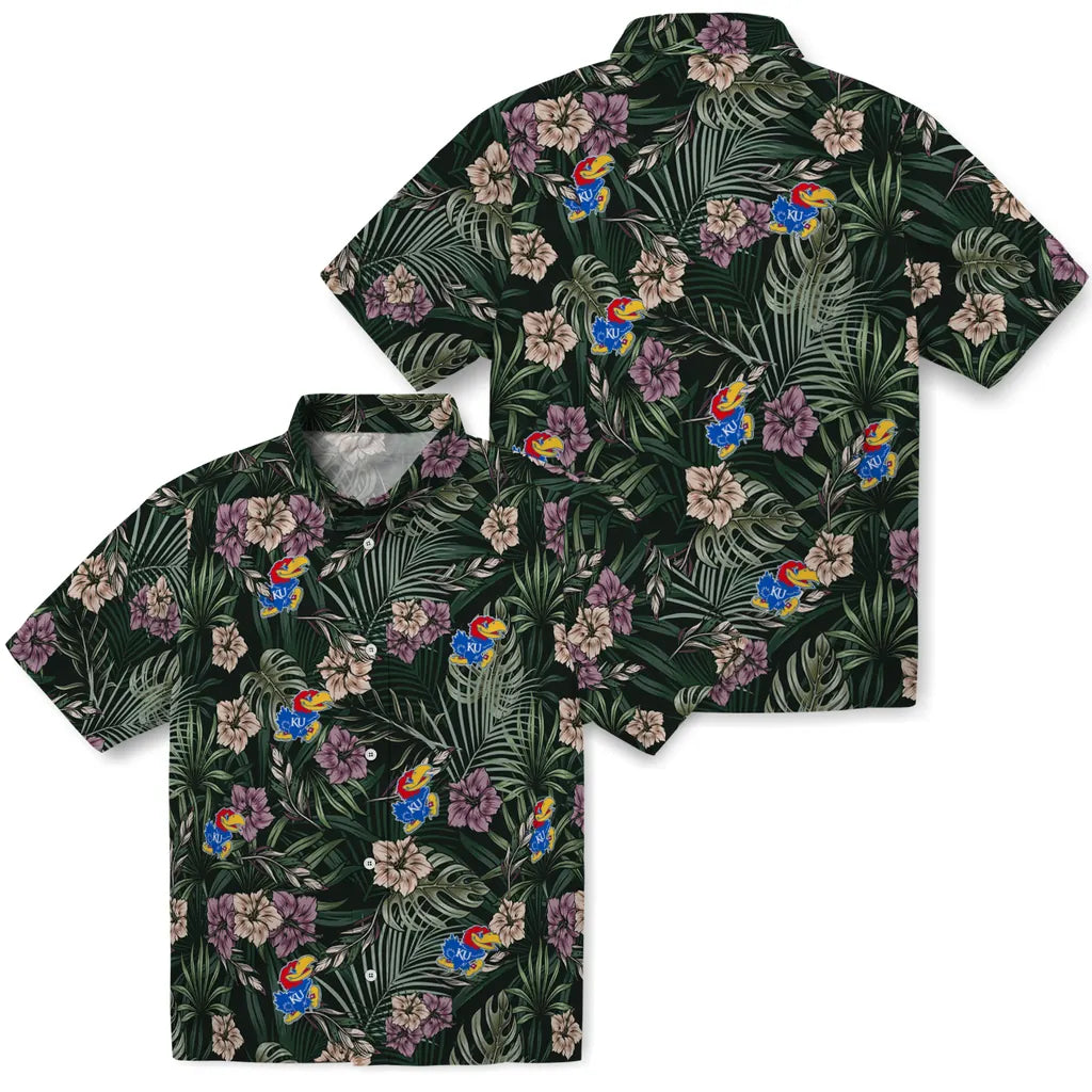 Kansas Jayhawks Hawaiian Shirt - Hibiscus Leaves Pattern | Hula Hawaiian Shirts