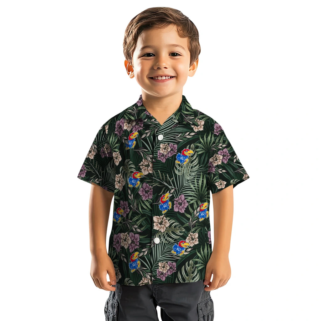 Kansas Jayhawks Hawaiian Shirt - Hibiscus Leaves Pattern | Hula Hawaiian Shirts
