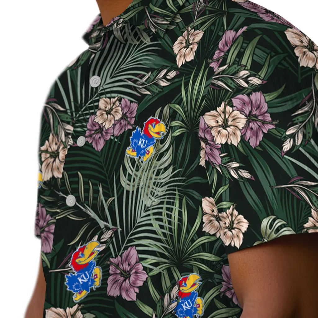 Kansas Jayhawks Hawaiian Shirt - Hibiscus Leaves Pattern | Hula Hawaiian Shirts