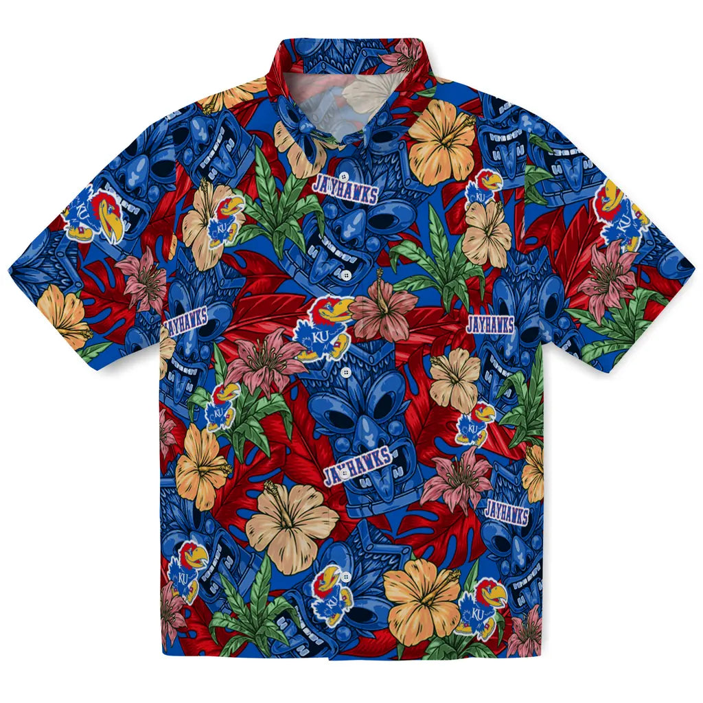 Kansas Jayhawks Hawaiian Shirt - Hibiscus Tiki Jungle | Hula Hawaiian Shirts