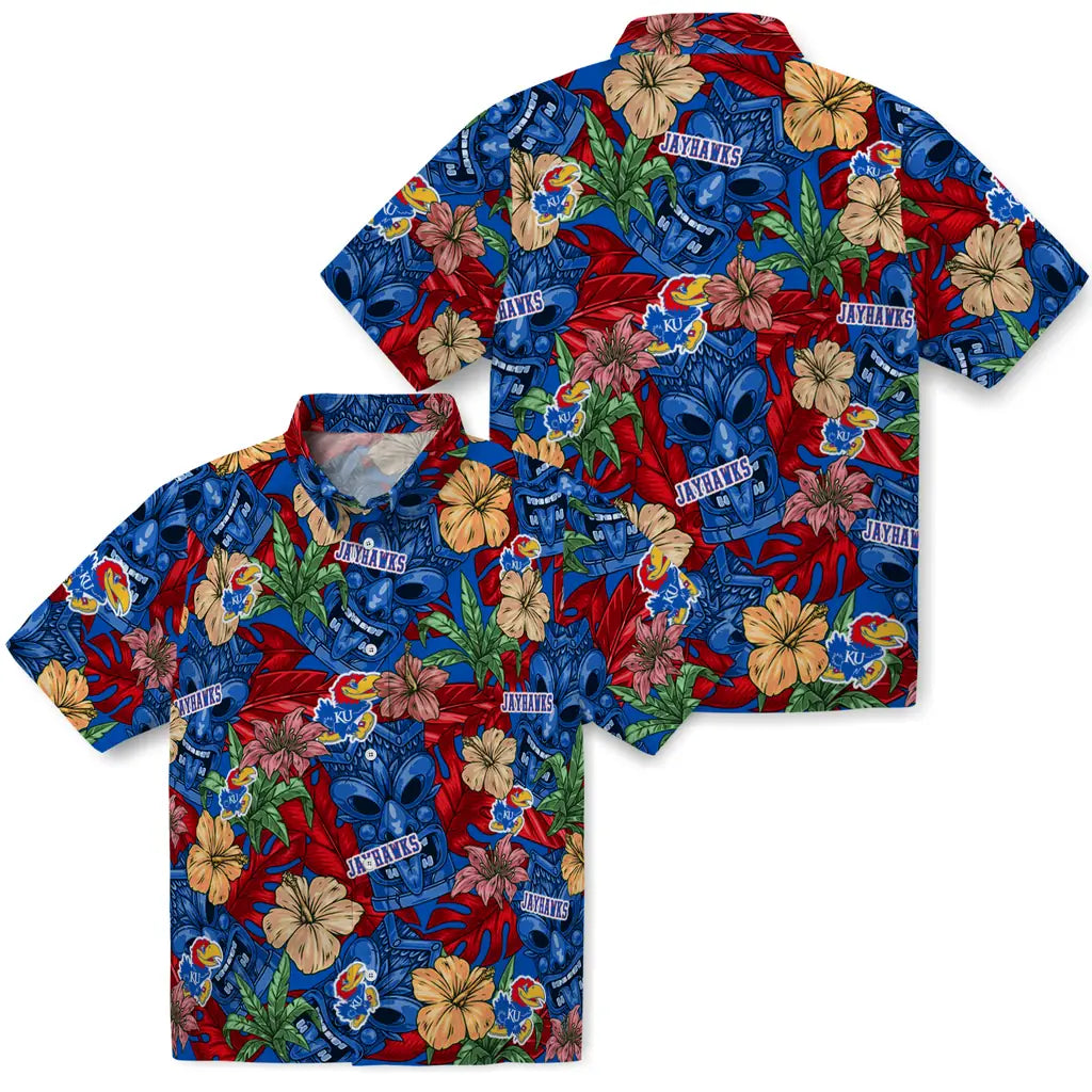 Kansas Jayhawks Hawaiian Shirt - Hibiscus Tiki Jungle | Hula Hawaiian Shirts