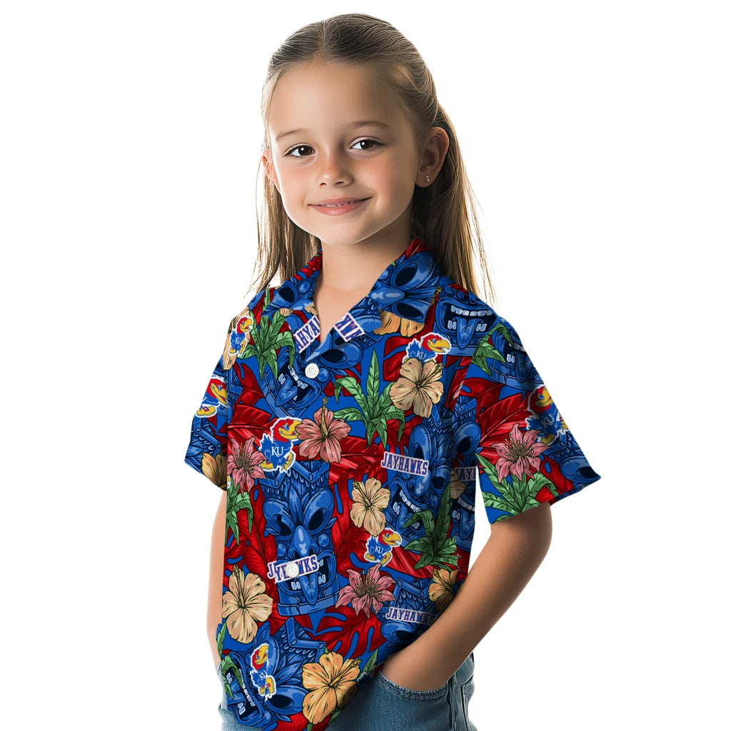 Kansas Jayhawks Hawaiian Shirt - Hibiscus Tiki Jungle | Hula Hawaiian Shirts