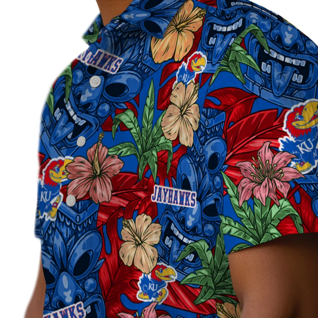 Kansas Jayhawks Hawaiian Shirt - Hibiscus Tiki Jungle | Hula Hawaiian Shirts