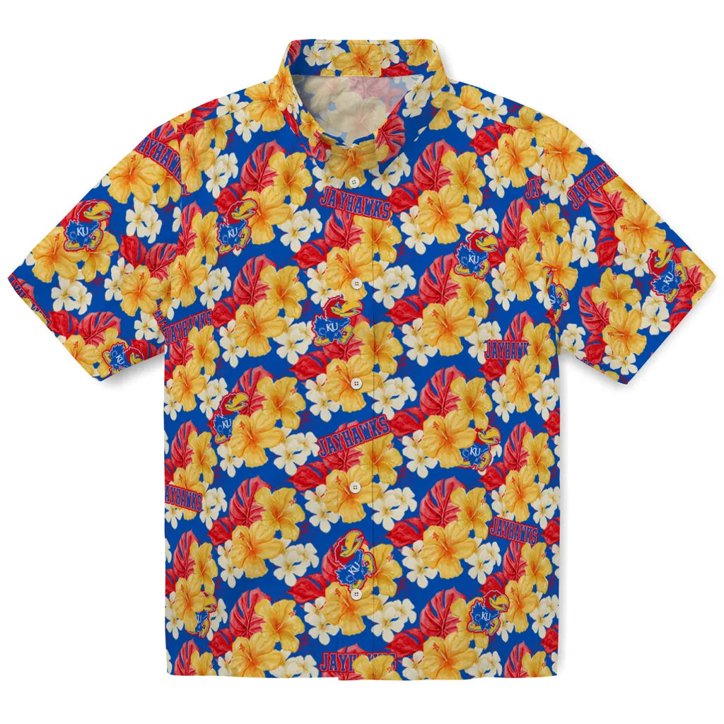 Kansas Jayhawks Hawaiian Shirt - Hibiscus Tropics | Hula Hawaiian Shirts