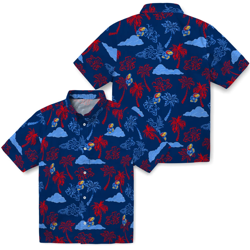 Kansas Jayhawks Hawaiian Shirt - Palm And Clouds | Hula Hawaiian Shirts