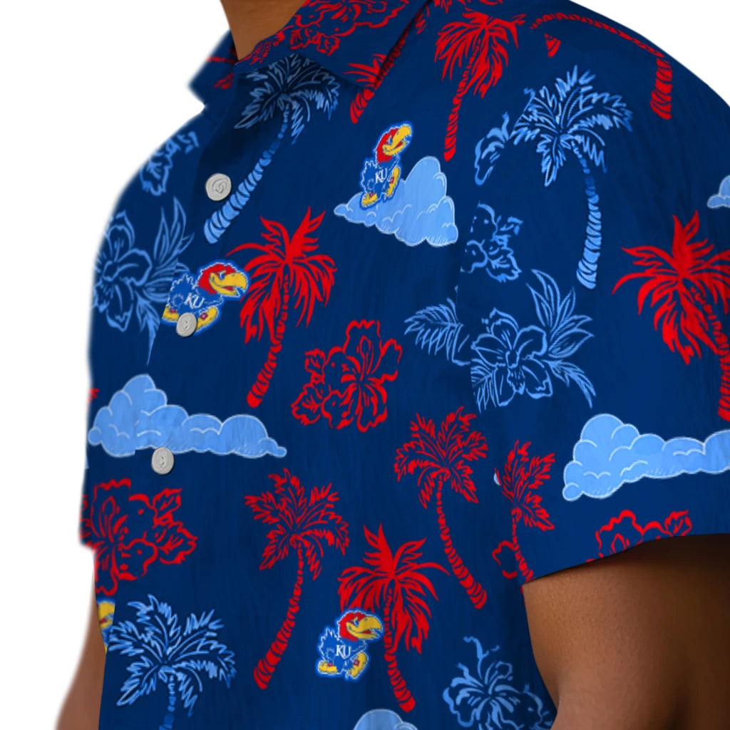 Kansas Jayhawks Hawaiian Shirt - Palm And Clouds | Hula Hawaiian Shirts