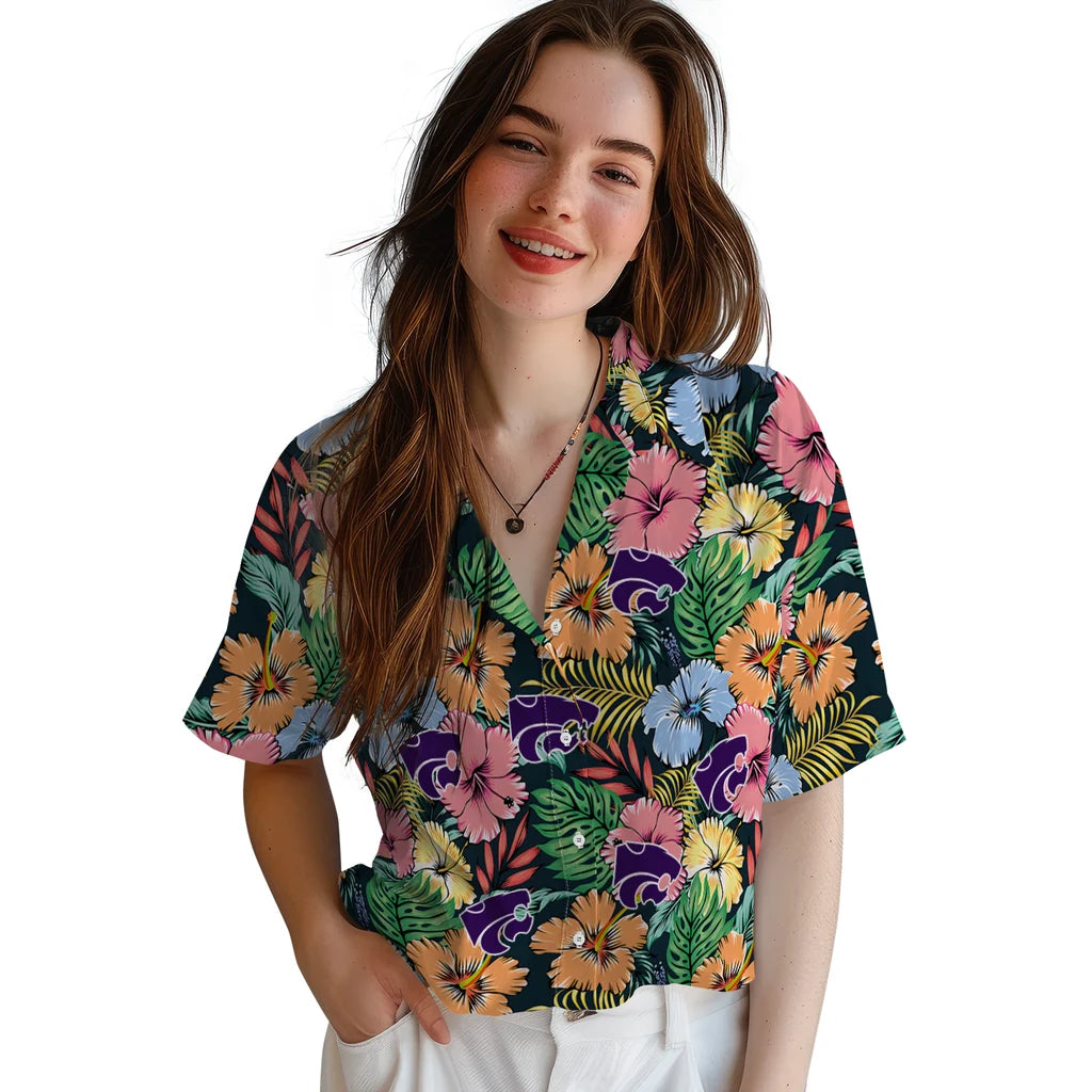 Kansas State Wildcats Hawaiian Shirt - Brilliant Hibiscus Garden | Hula Hawaiian Shirts