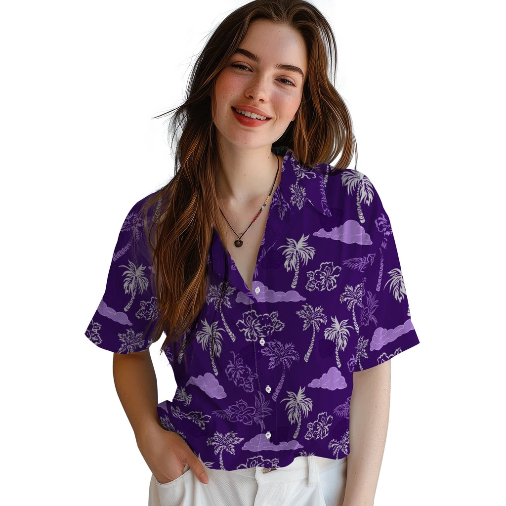 Kansas State Wildcats Hawaiian Shirt - Palm And Clouds | Hula Hawaiian Shirts