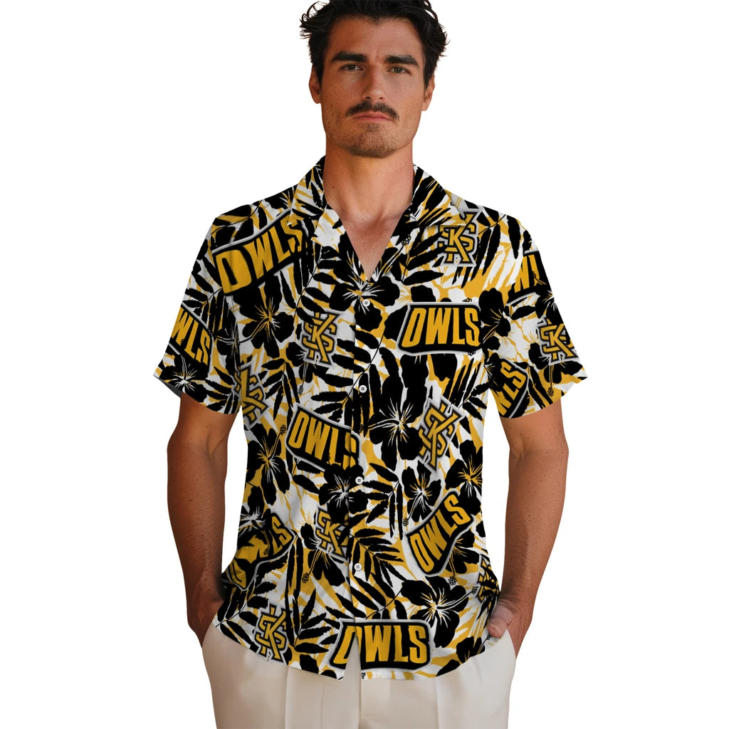 Kennesaw State Owls Hawaiian Shirt - Hibiscus Overlay | Hula Hawaiian Shirts