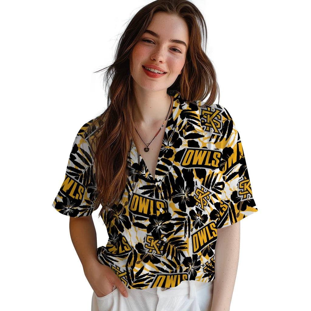 Kennesaw State Owls Hawaiian Shirt - Hibiscus Overlay | Hula Hawaiian Shirts