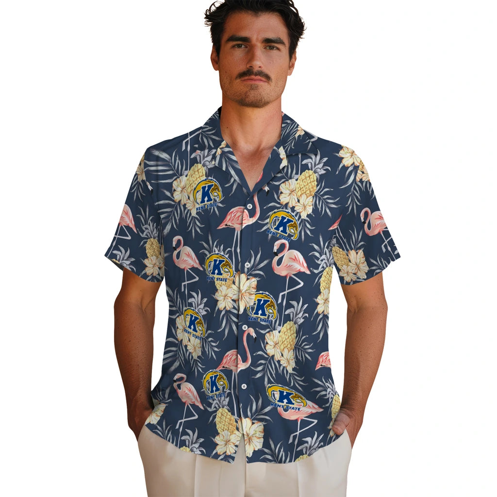 Kent State Golden Flashes Hawaiian Shirt - Flamingo Hibiscus | Hula Hawaiian Shirts