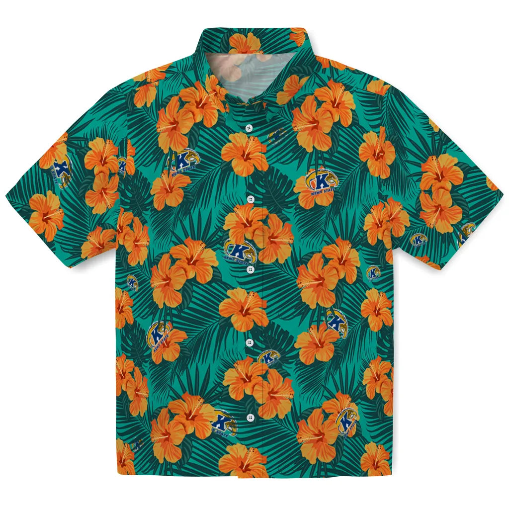 Kent State Golden Flashes Hawaiian Shirt - Hibiscus and Palm Leaves | Hula Hawaiian Shirts