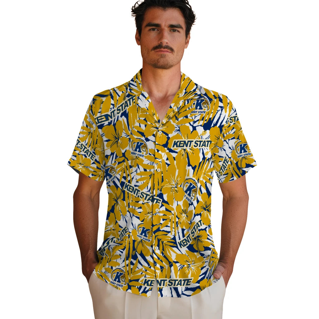 Kent State Golden Flashes Hawaiian Shirt - Hibiscus Overlay | Hula Hawaiian Shirts