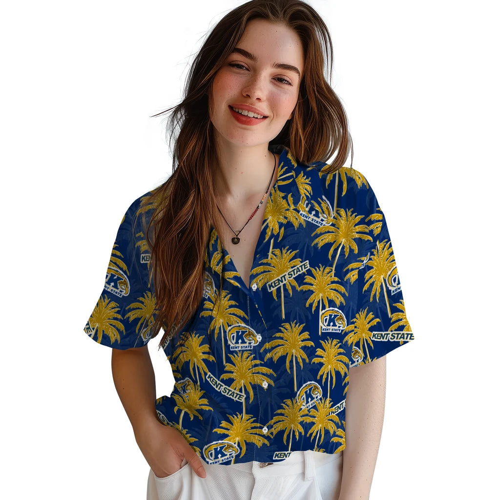 Kent State Golden Flashes Hawaiian Shirt - Palm Tree Motif | Hula Hawaiian Shirts