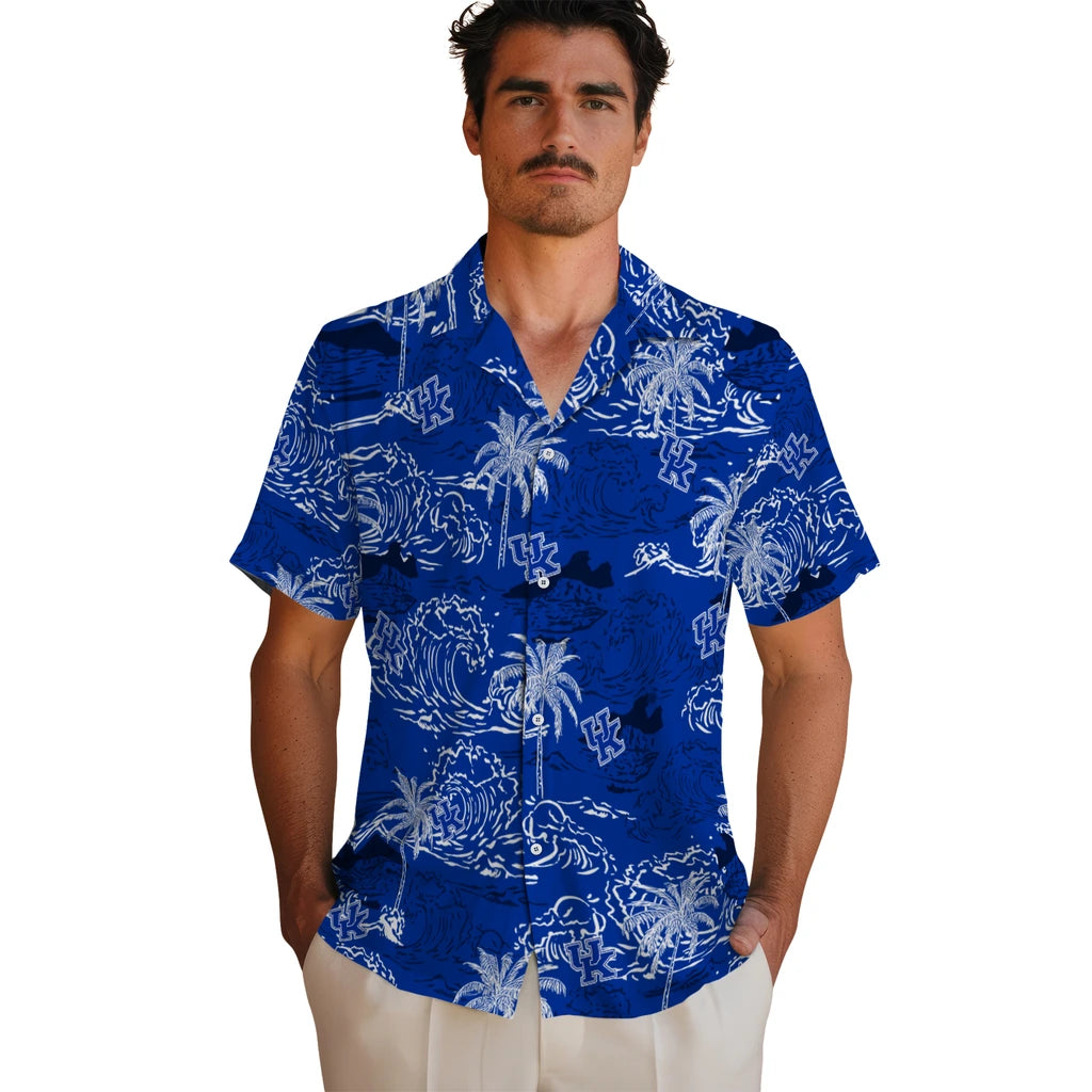 Kentucky Wildcats Hawaiian Shirt - Wave Palm | Hula Hawaiian Shirts