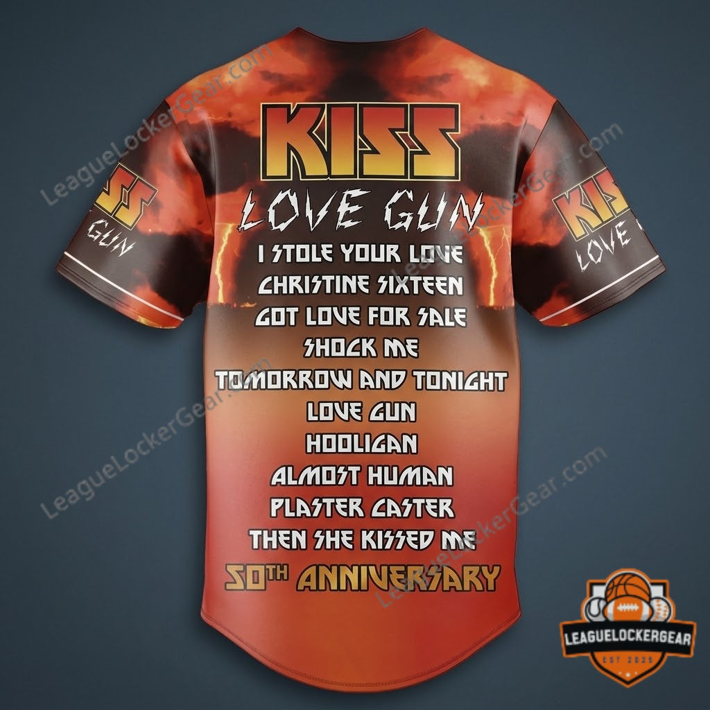 KISS Love Gun 50th Anniversary Baseball Jersey - LeagueLockerGear
