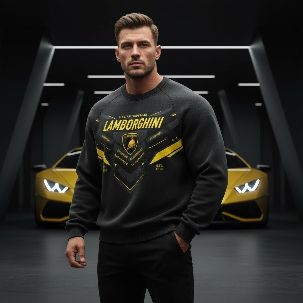 Lamborghini "Automobili Super Veloce" Heritage 3D Blueprint Crewneck Sweatshirt - LeagueLockerGear