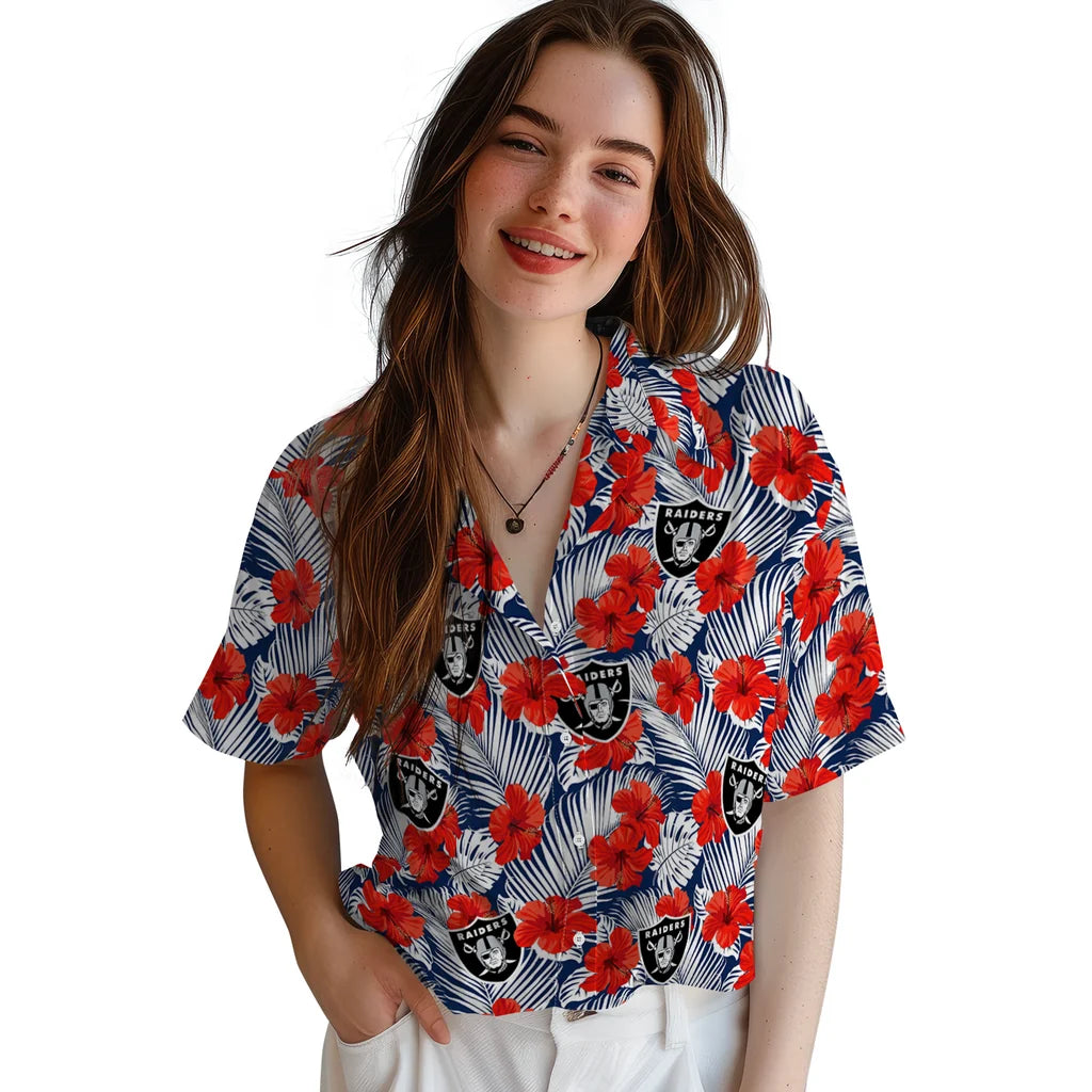 Las Vegas Raiders Hawaiian Shirt - Hibiscus Fiesta | Hula Hawaiian Shirts