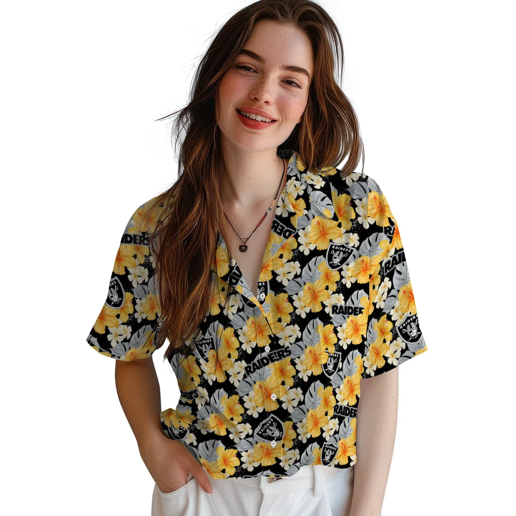 Las Vegas Raiders Hawaiian Shirt - Hibiscus Tropics | Hula Hawaiian Shirts