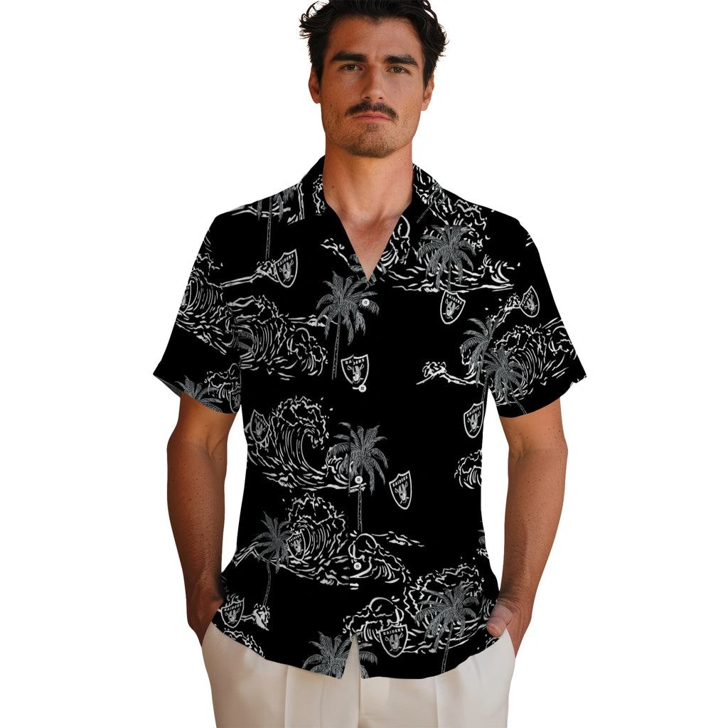 Las Vegas Raiders Hawaiian Shirt - Wave Palm | Hula Hawaiian Shirts