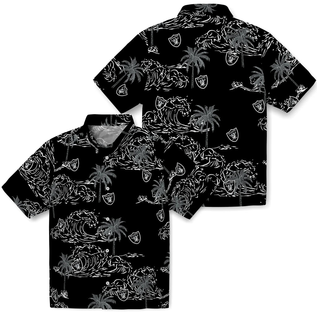 Las Vegas Raiders Hawaiian Shirt - Wave Palm | Hula Hawaiian Shirts