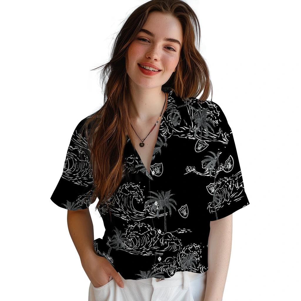 Las Vegas Raiders Hawaiian Shirt - Wave Palm | Hula Hawaiian Shirts