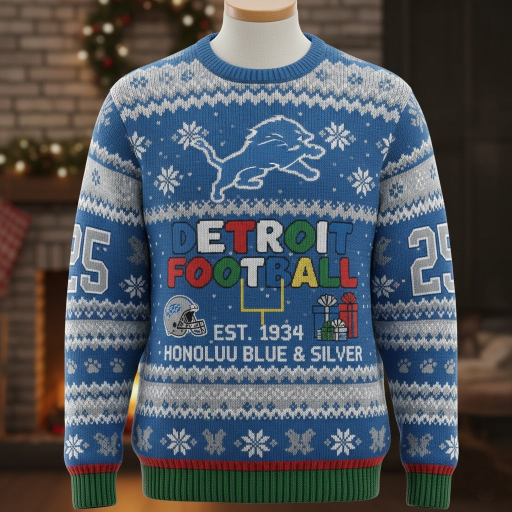 Detroit Lions Ugly Christmas Sweater 2025 – NFL Christmas Holiday Sweater - LeagueLockerGear