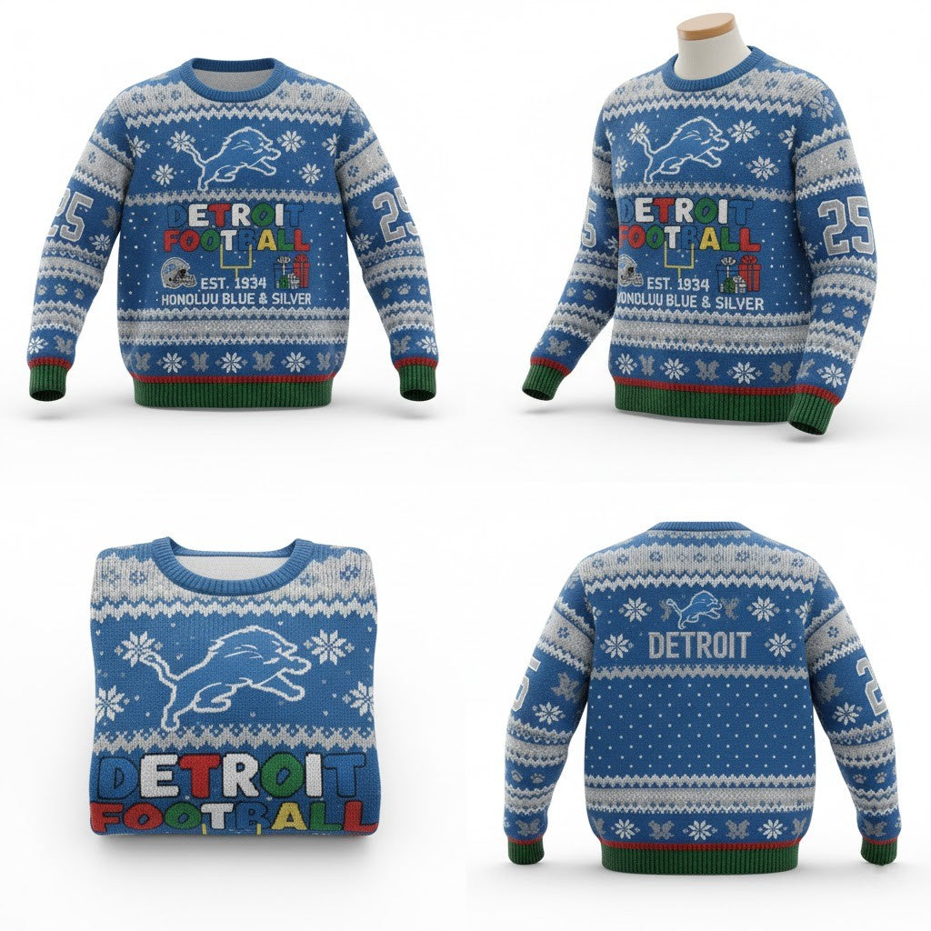 Detroit Lions Ugly Christmas Sweater 2025 – NFL Christmas Holiday Sweater - LeagueLockerGear