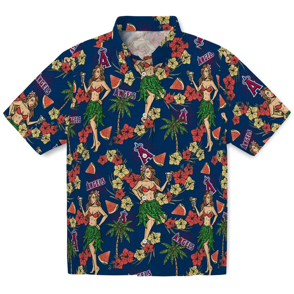 Los Angeles Angels Hawaiian Shirt - Hawaiian Girls Design | Hula Hawaiian Shirts