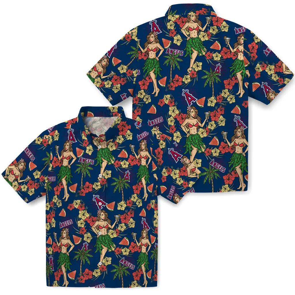 Los Angeles Angels Hawaiian Shirt - Hawaiian Girls Design | Hula Hawaiian Shirts