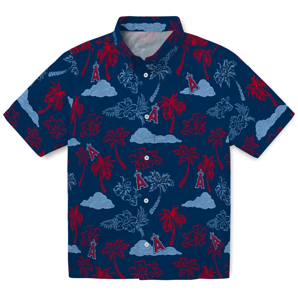 Los Angeles Angels Hawaiian Shirt - Palm And Clouds | Hula Hawaiian Shirts