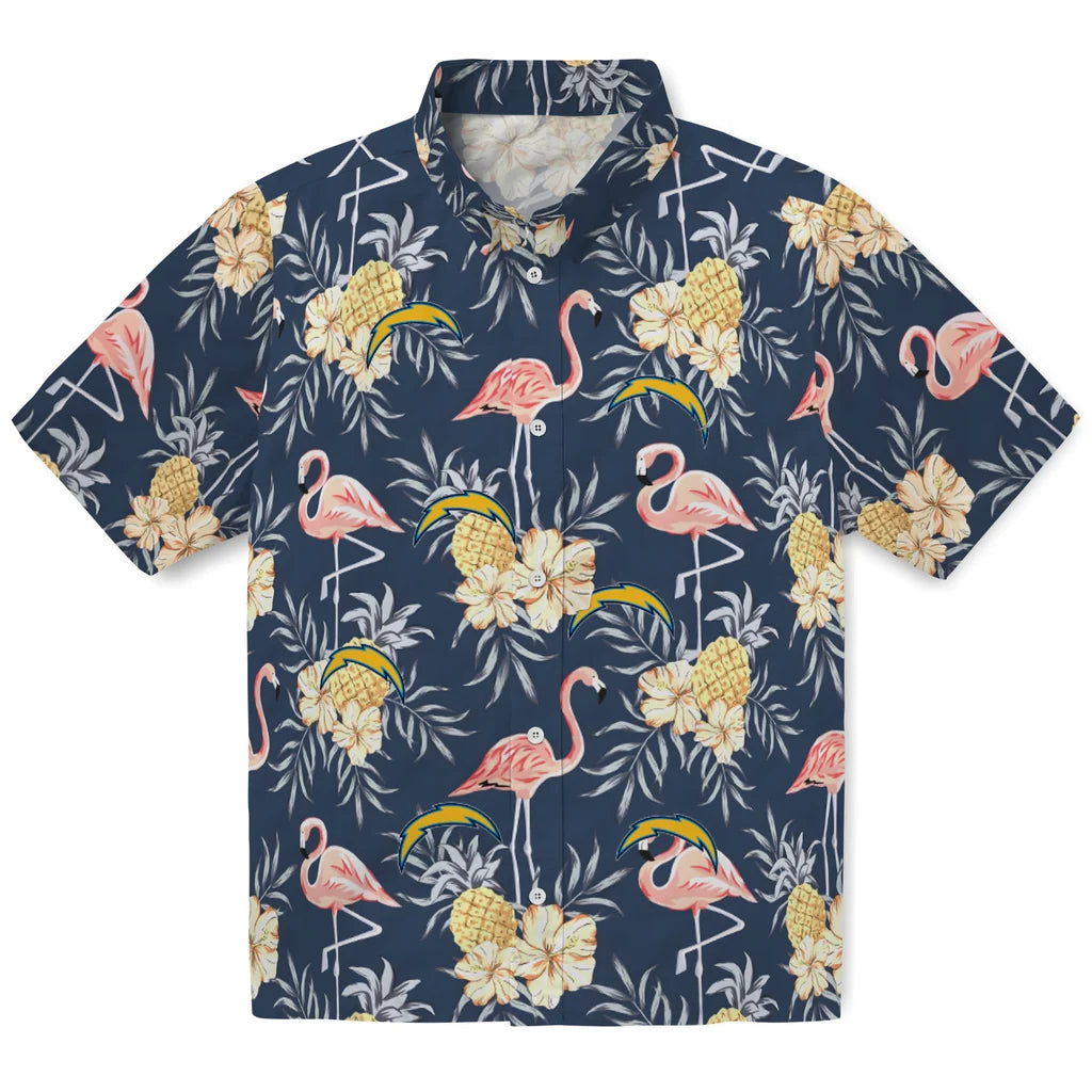 Los Angeles Chargers Hawaiian Shirt - Flamingo Hibiscus | Hula Hawaiian Shirts