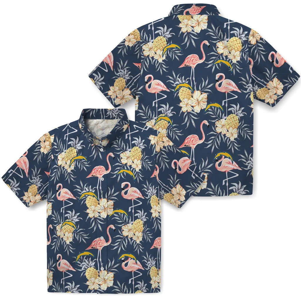 Los Angeles Chargers Hawaiian Shirt - Flamingo Hibiscus | Hula Hawaiian Shirts