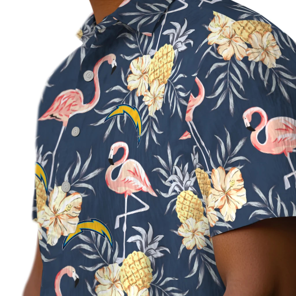 Los Angeles Chargers Hawaiian Shirt - Flamingo Hibiscus | Hula Hawaiian Shirts