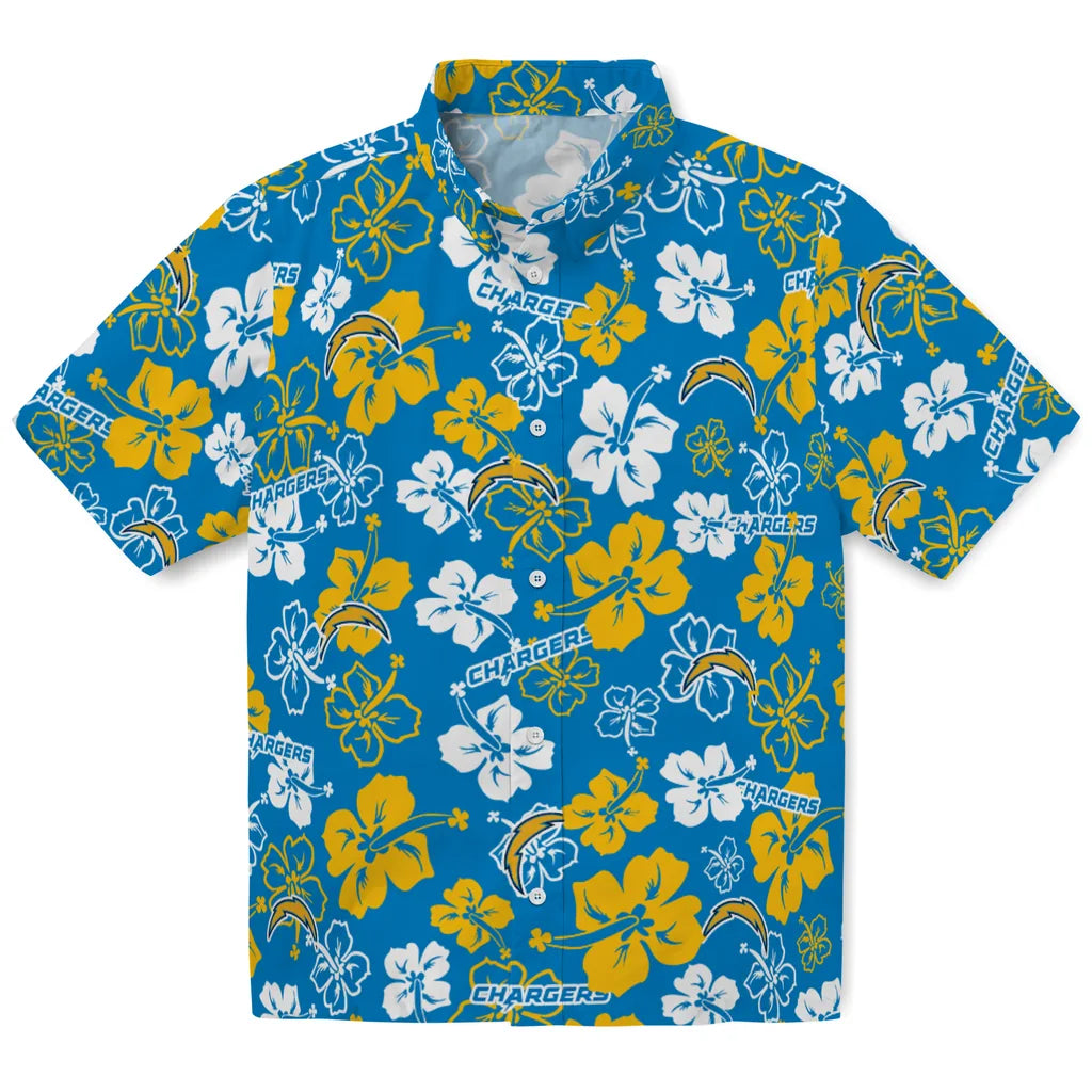 Los Angeles Chargers Hawaiian Shirt - Hibiscus Flower Design | Hula Hawaiian Shirts