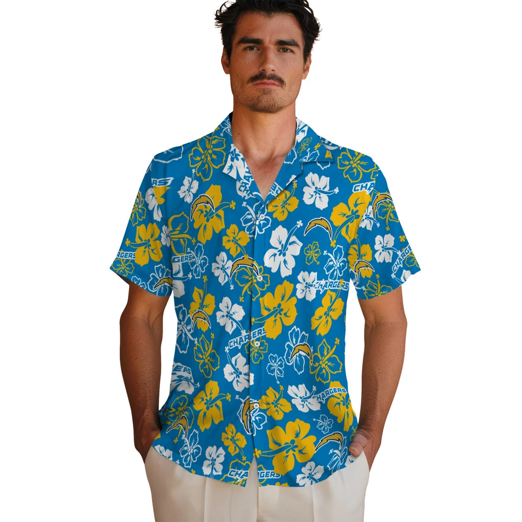 Los Angeles Chargers Hawaiian Shirt - Hibiscus Flower Design | Hula Hawaiian Shirts