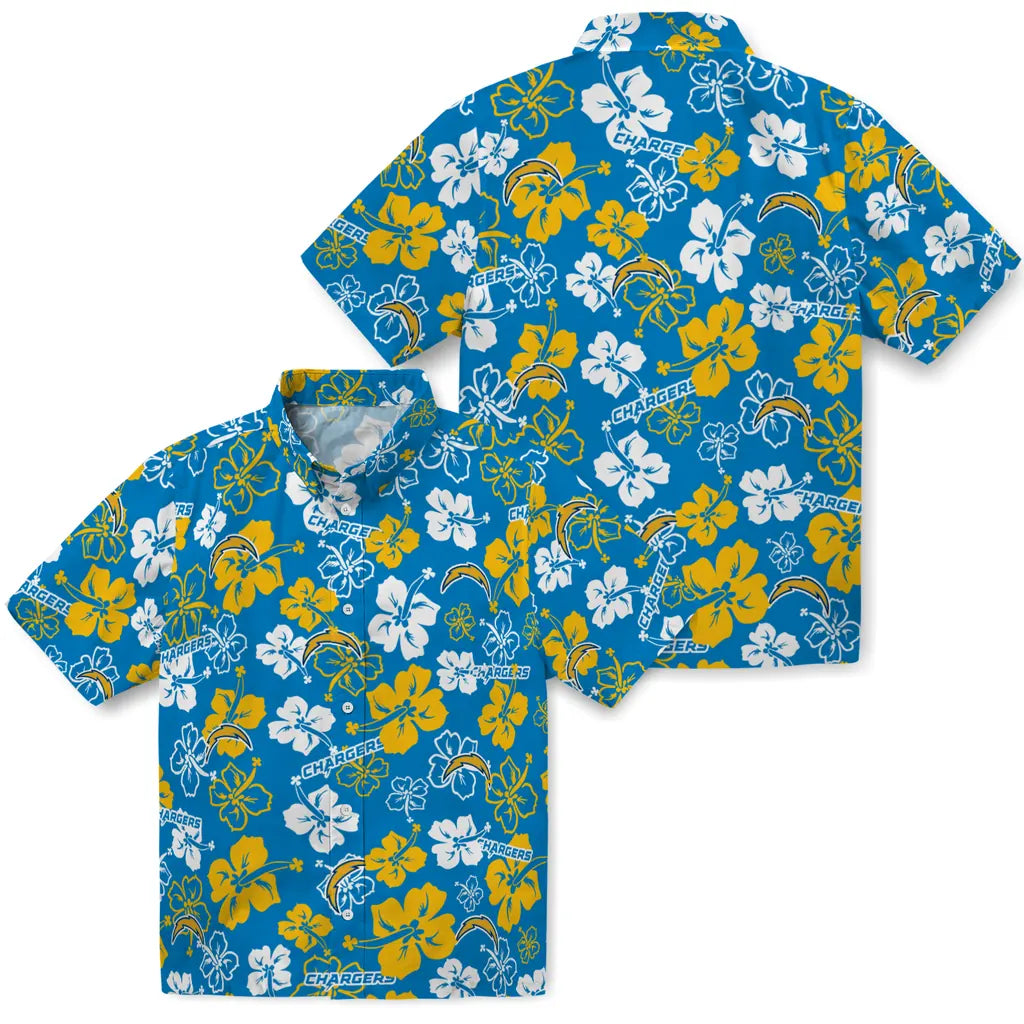 Los Angeles Chargers Hawaiian Shirt - Hibiscus Flower Design | Hula Hawaiian Shirts