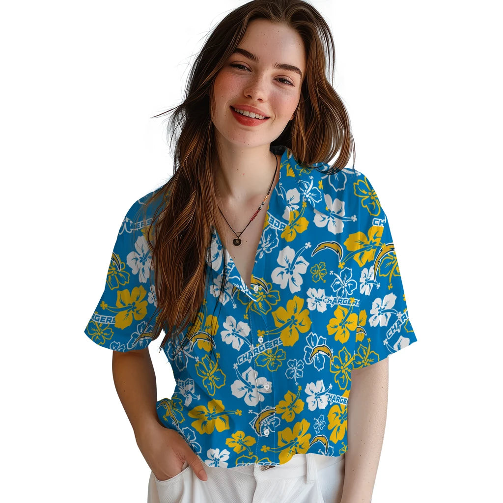 Los Angeles Chargers Hawaiian Shirt - Hibiscus Flower Design | Hula Hawaiian Shirts