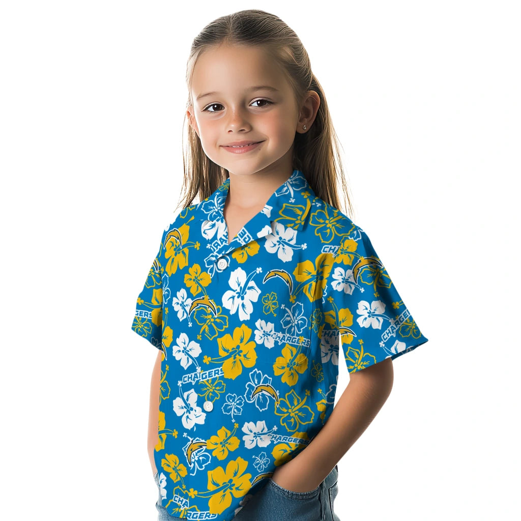 Los Angeles Chargers Hawaiian Shirt - Hibiscus Flower Design | Hula Hawaiian Shirts