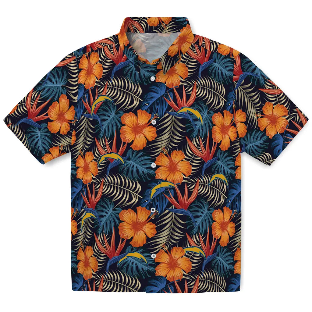 Los Angeles Chargers Hawaiian Shirt - Hibiscus Foliage | Hula Hawaiian Shirts