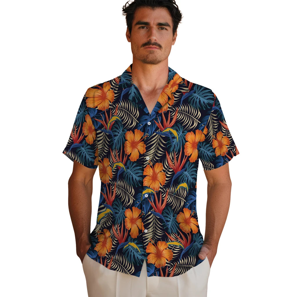 Los Angeles Chargers Hawaiian Shirt - Hibiscus Foliage | Hula Hawaiian Shirts