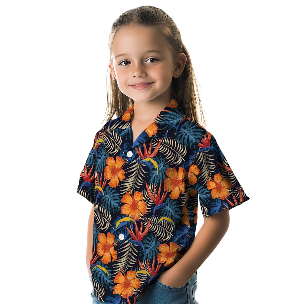 Los Angeles Chargers Hawaiian Shirt - Hibiscus Foliage | Hula Hawaiian Shirts